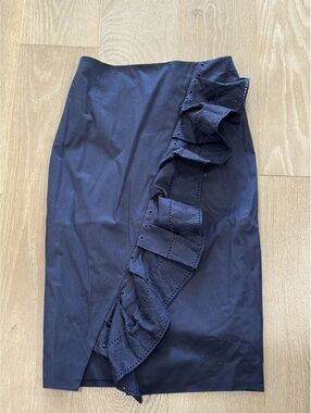 Ted Baker Navy Ruffle pencil skirt